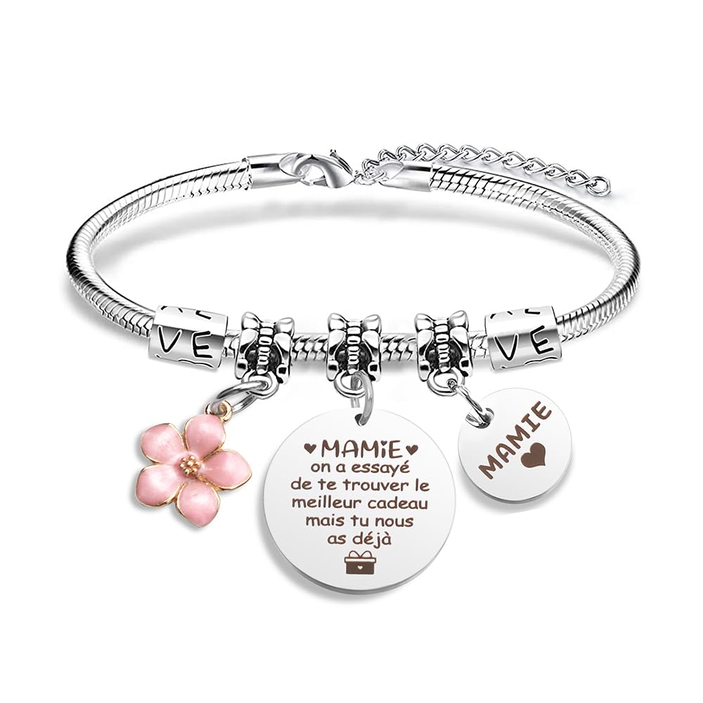 Bracciale Per Nonna Con Scritta 'Une Mamie Formidable' - Doppia Fascia Con Perle Viola, Acciaio Inox - Regalo Perfetto - Foto 5