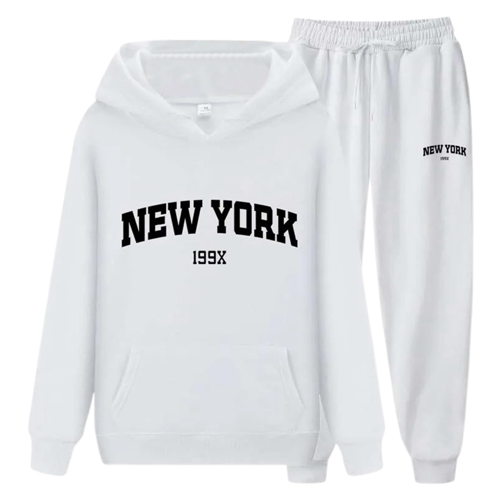 Generisch 2025 - Conjunto de sudadera con capucha y pantalones de chándal con estampado de letras para parejas, unisex, temática de Nueva York, ropa casual, chándal cómodo y elegante con capucha