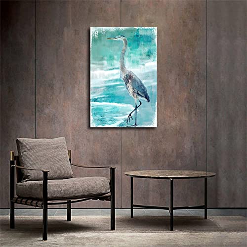 Sea Bird Blue Heron Bird Cyan Animal On The Beach Hd Pictures Home Decor Painting Bedroom Kitchen Art Canvas Decor (12×18Inch-No Framed) #TOP1