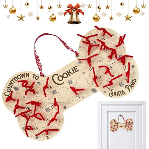 犬の骨の形状をしたアドベント時期の装飾品 - 木製 クリスマス 装飾 | 25日間 カウントダウン カレンダー | ホリデー フェスティバル リース 用 ホーム インテリア アウトドア マントル フロント ドア 装飾