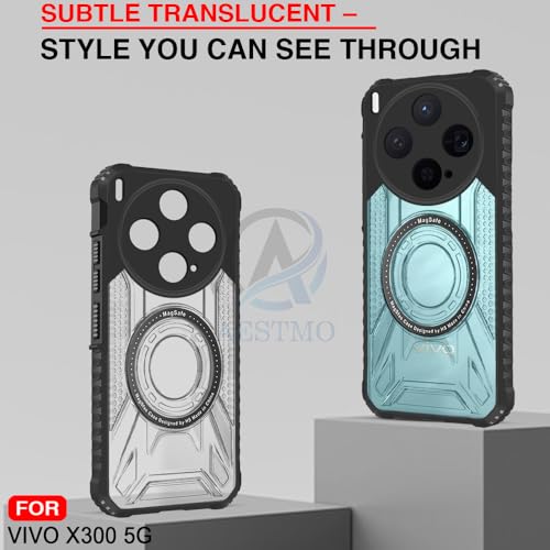 Image of AESTMO Hybrid Shockproof Back Cover Case for Vivo X300 5G Compatible with MagSafe | Hard Back Case Cover for Vivo X300 5G (PC & TPU, Translucent Back, Black Sides)