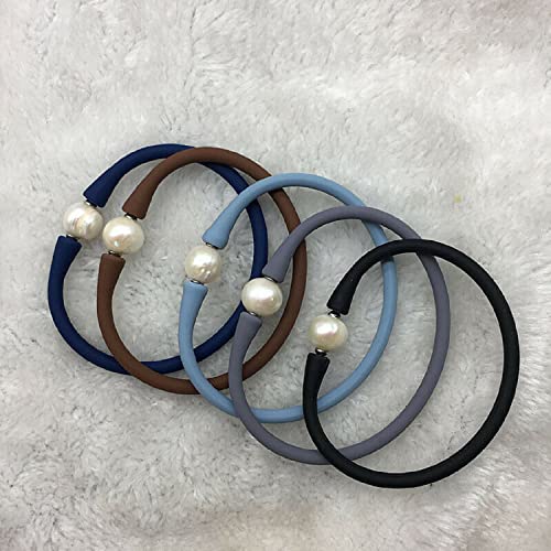 9-11mm Silicone Edison Freshwater Pearl Bracelets,Womens Charm Bangle Jewelry,Colored Dainty Personalized Stretch Mood Rubber Bands for Men and Women 6.5'' 7'' 7.5''4
