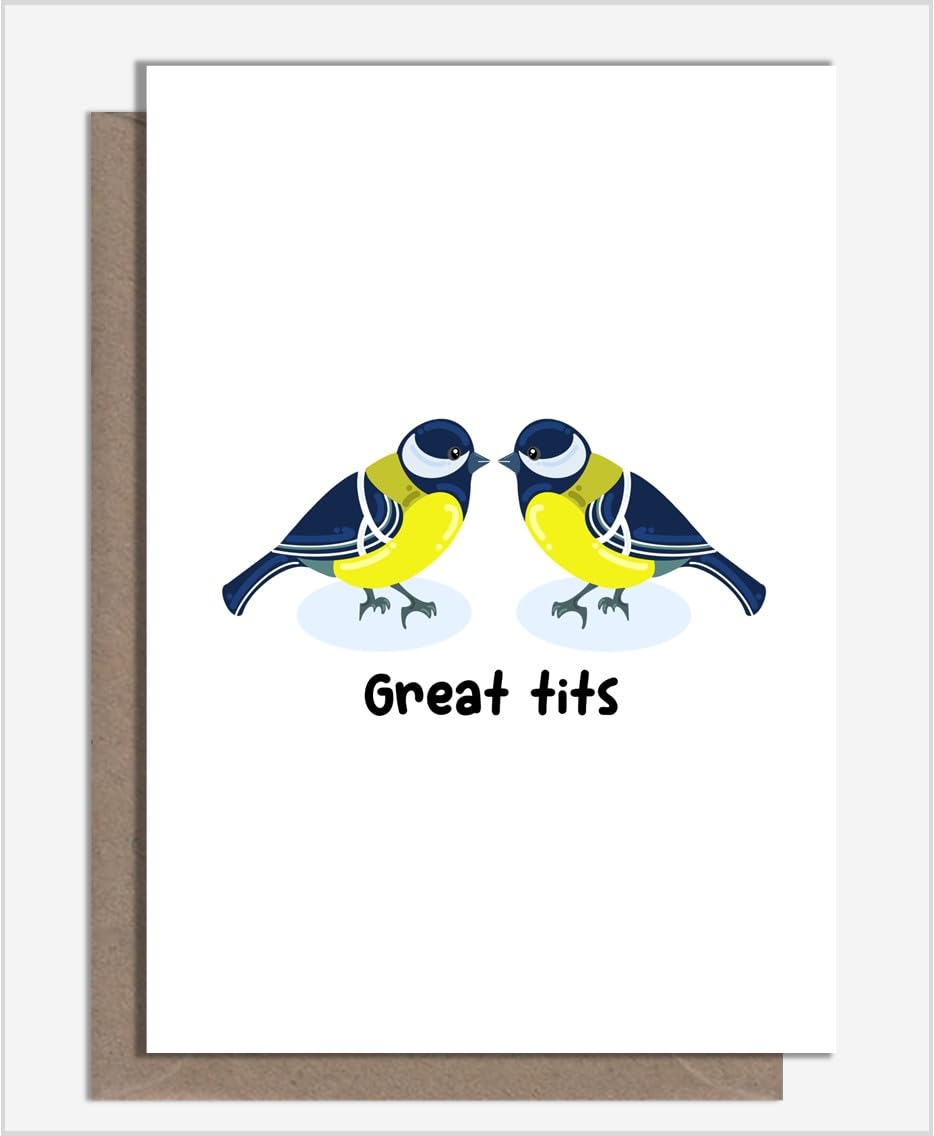 Rude & Funny Homemade Boob Job Card For Breast Enhancement, Reduction, Surgery And Enlargement By What the Duck Cards - GREAT TITS (Card & Rainbow Confetti)