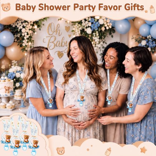 Image of Coume 60 Pcs Baby Shower Party Pacifiers Necklace Bear Bottle Acrylic Pacifiers Charm Pacifier Chain for Guests Gender Reveal Party Favors Prize Table Scatter (White,Blue,Cute)