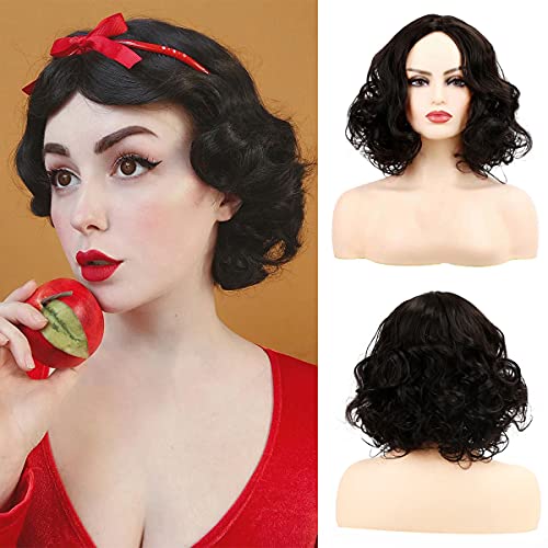 Sallcks Short Curly Black Wig for Women Soft Synthetic Heat Resistant Hair Replacement Full Wigs for Daily Party Halloween