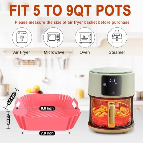 Image of Large Silicone Air Fryer Liners Square 5-9 QT, 7.9 Inch Airfryer Liners Reusable Air Fryer Silicone Liners Pot Oven Liner Baking Tray, Air Fryer Basket Silicone Mat Bowl Air Fryer Accessories, 2 Pack