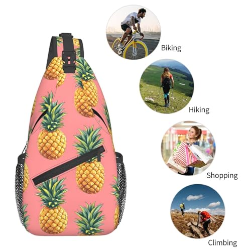 Sac à bandoulière imprimé ananas rose résistant à l'eau avec sangle réglable