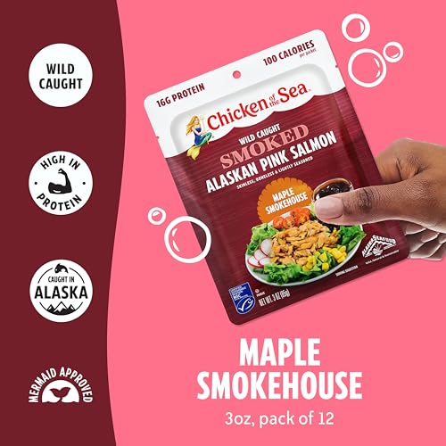 Image of Chicken of the Sea Smoked Alaskan Pink Salmon, 3 oz. Packets (Box of 12), Wild Caught Salmon, Maple Smokehouse