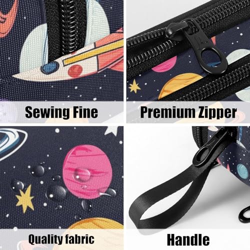 Image of Fustylead Hand Draw Space Rocket Planet Stars Large Pencil Bag Storage Pen Case Makeup Pouch Stationery Bag for School College Office Organizer