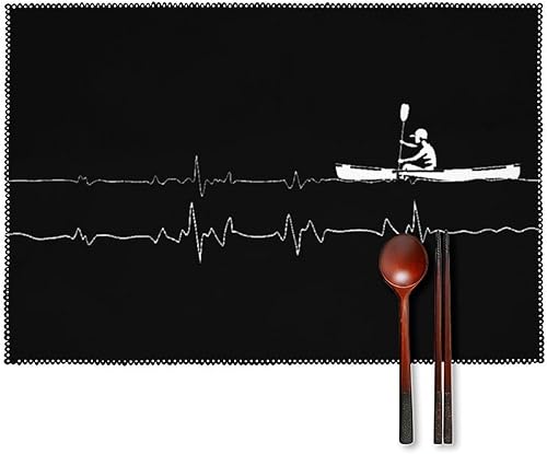 Rowing Heartbeat Placemats Set of 6 Resistant Table Mats Washable Place Mats for Dinner Party Table Decoration