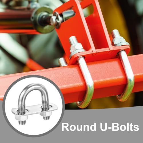 Image of PATIKIL Round U-Bolts, 2 Pcs 1.06 inch(27mm) Inner Width 58mm Length M10 with Nut Plate Washer 304 Stainless Steel Round Bend U-Bolts for Boat Trailer Axle Sailboat