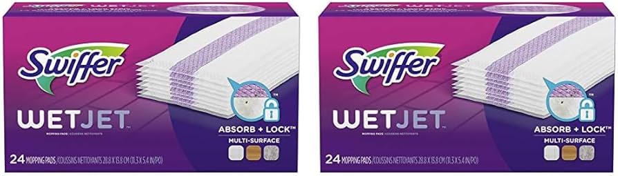 Swiffer WetJet Hardwood Floor Cleaner Spray Mop Pad Refill, Multi Surface, 24 Count (Pack of 2)
