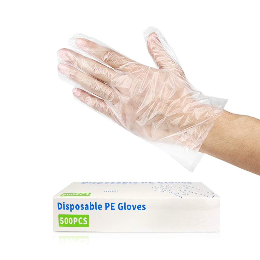 200PCS Disposable Plastic Gloves, Latex Free Powder Free Clear Polyethylene Hand Gloves Non-Sterile for Cleaning- Cooking, Hair Coloring, Dishwashing, Food Handling, Large (200 pcs)