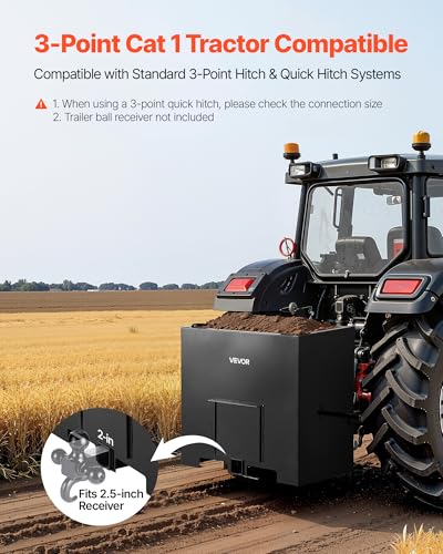 Image of VEVOR Ballast Box, 3-Point Category 1 Tractor Ballast of 800 lbs Capacity, with Standard 2 Inch Hitch Receiver, Heavy-Duty Steel 5 ft Large Volume Durable Loader Attachment with Sliding Door, Black