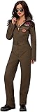 Smiffys Disfraz de Top Gun para mujer, color caqui con mono, disfraz oficial de Top Gun, disfraces para adultos S - UK Size 08-10