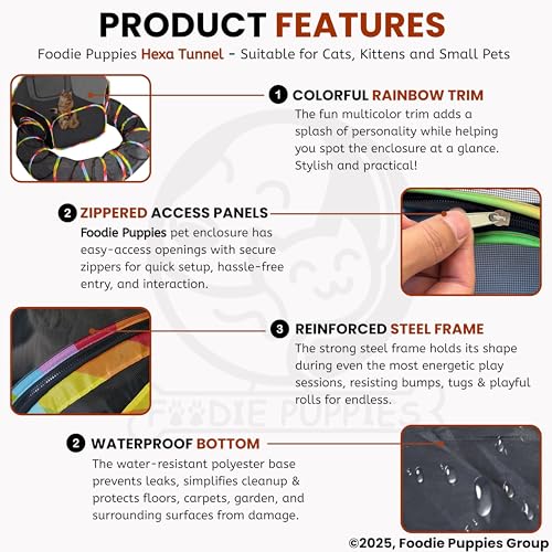 Image of Foodie Puppies Foldable Cats Enclosures Playground Portable Cat Tent with Circle Tunnel and Storage Bag - (Hexa Tunnel) Ideal for Training Indoor Cat Play Tunnel for Cats, Kittens and Small Animals