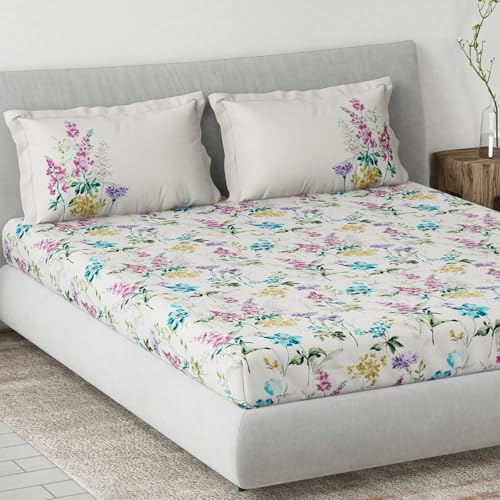Image of DDECOR Live beautiful Cotton Queen Bed Sheet Set with 2 Pillow Covers (229 CM X 274 CM, Purple) Digital Print Classical 145TC GSM
