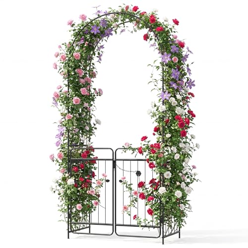COSTWAY Rosenbogen mit Tür, Gartenbogen aus Metall stabil...
