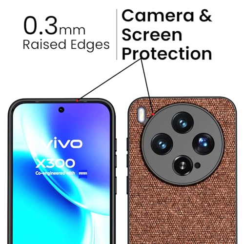 Image of Kapa Soft Fabric & Leather Hybrid Protective Back Cover for Vivo X300 5G | Shockproof Slim Hard Anti Slip Back Case (Brown)