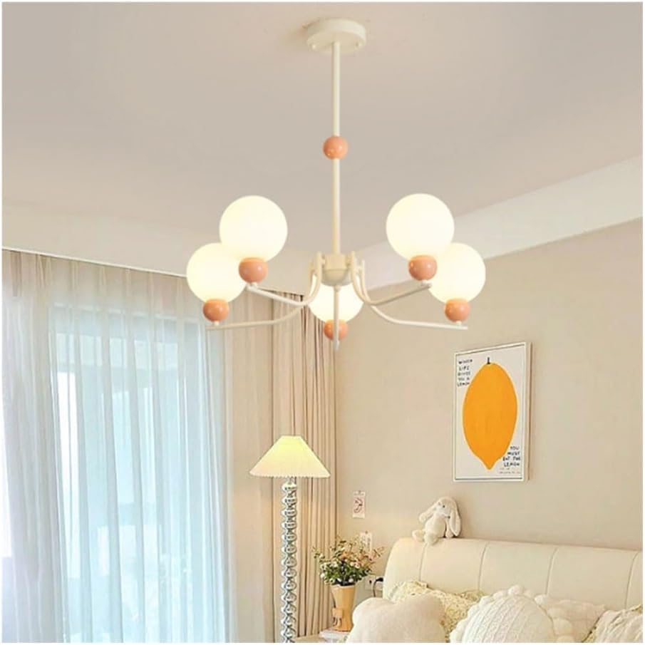 Lustre rétro 5 lumières crème et cristal pour salle à manger du milieu du siècle