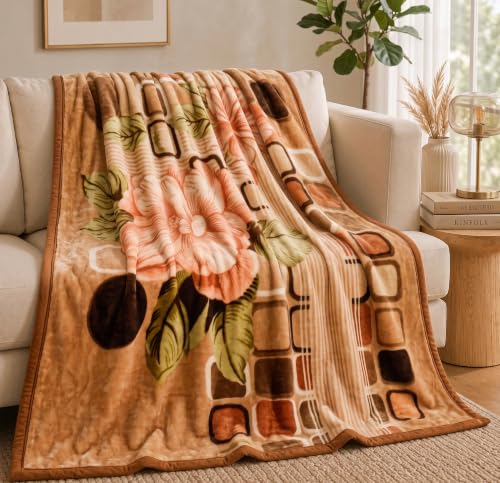 Image of BSB HOME 280 GSM Micromink Blanket, 2.5 Kg Premium Soft Warm Cozy Blanket, Plush Floral Printed Winter Blanket for Single Bed, Ultra Soft Comfortable Bedding, 60 x 88 Inches (152 x 220cm) - Warm Camel