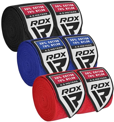 Image of RDX Boxing Hand Wraps 4.5M / 180 Inches - Mexican Style Semi-Elastic MMA Inner Gloves - Wrist Support for Muay Thai, Kickboxing, BJJ, Karate - Thumb Loop & Hook and Loop Closure - Cotton & Nylon Blend
