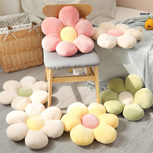 Image of Sunflower Shaped Throw Pillows Cute Stuffed Decorative Pillows Floor Cushion for Girls Bedroom Couch Sofa Chair Aesthetic Decor (35CM, White /Pink)
