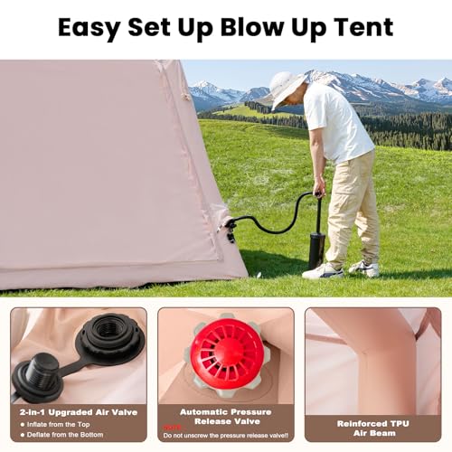 Inflatable Tents for Camping, Blow Up Tent with Hand Pump, Easy Setup InflatableTent 4 Season Tent, Waterproof Oxford Air Glamping Tents for Camping Adult 4/6/8 Person