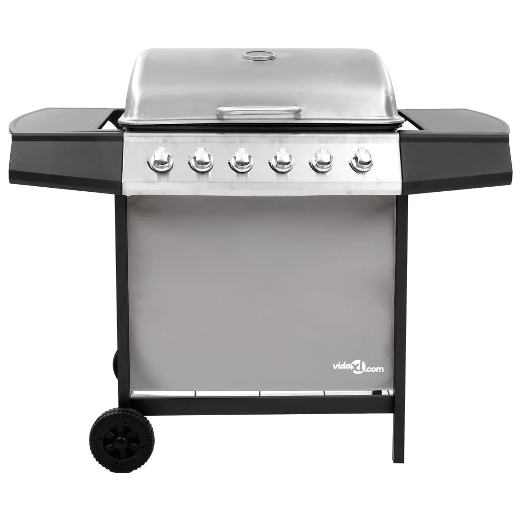 vidaXL Barbecue à gaz avec 6 brûleurs, élégant et fonctionnel, roulettes robustes pour jardin, cuisine en plein air, barbecue noir et argent