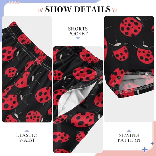 Boys' Pants Red Ladybugs Black Long Bottoms Jogger Pants Elastic Waist Trousers with Pockets S-XL4