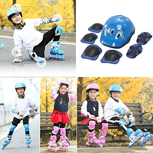 Conjunto De Proteção De Skate/Skate Com Joelheiras De Patinete De Equitação Para Capacete - Azul 7Pc