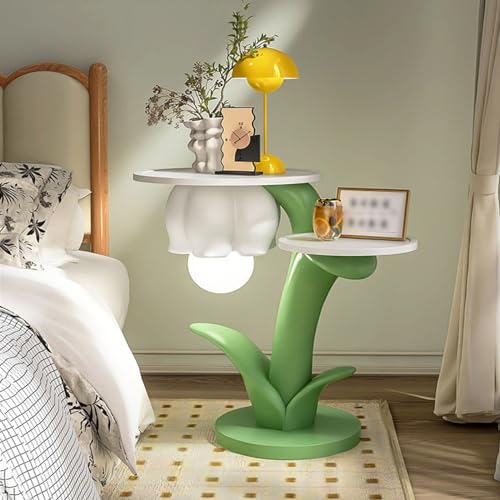 Lámpara de pie con mesa auxiliar de madera maciza y diseño floral moderno 7