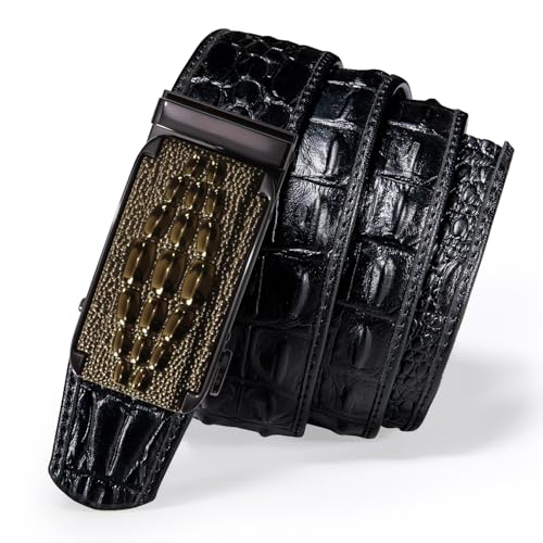 Image of Dubulle Designer Men's Belts, Ratchet Leather Sliding Buckle Dress Belt | 1 3 /8 inch(3.5cm) Genuine Leather Adjustable Strap, Automatic Ratcheting Buckles, Gift‑Boxed, Trim to Fit, for Business Casual