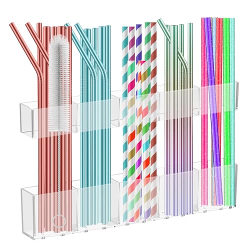 Littleboyny 24.1cm Zoll-Strohhalmhalter aus Acryl für Schranktüren, platzsparender Strohhalm-Organizer und Spender für Schranktüren oder Arbeitsplatten, inklusive starkem doppelseitigem Klebeband