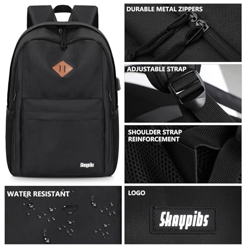 Black Backpack for School - 17.3 Inch Lightweight Daypack for Teen Boys & Girls, Simple Bookbag for Women & Men, Kids Book Bag, Mochilas Escolares para Nios3