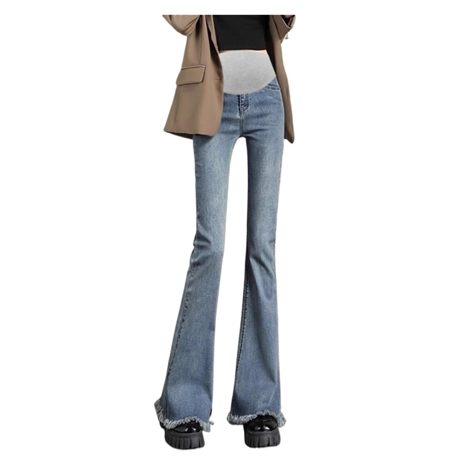 Pantalones Vaqueros de Maternidad for Mujer, Estilo Informal, con Corte de Bota, Ajustados, for Embarazadas(Blue,M)