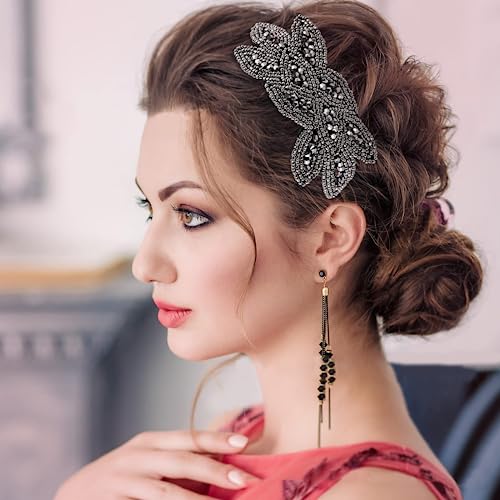 2Pcs Vintage Leaf Beaded Headpiece - Elegant Crystal Rhinestones Flapper Headband for Women's Costume Party - Image 4
