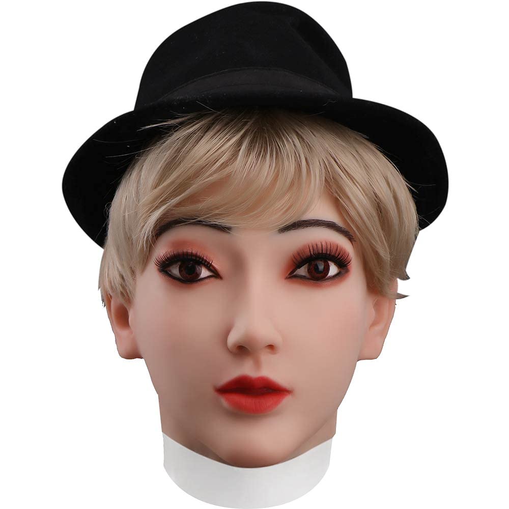 YRZGSAWJ Female Silicone Mask Realistic Beautiful Women Face Mask Full Head Mask for Crossdresser Drag Queen Cosplay Dress-up Party (Color 2)