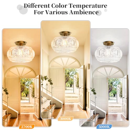 Image of 12 Inch Globe Glass Semi Flush Mount Ceiling Light Fixture, Gold