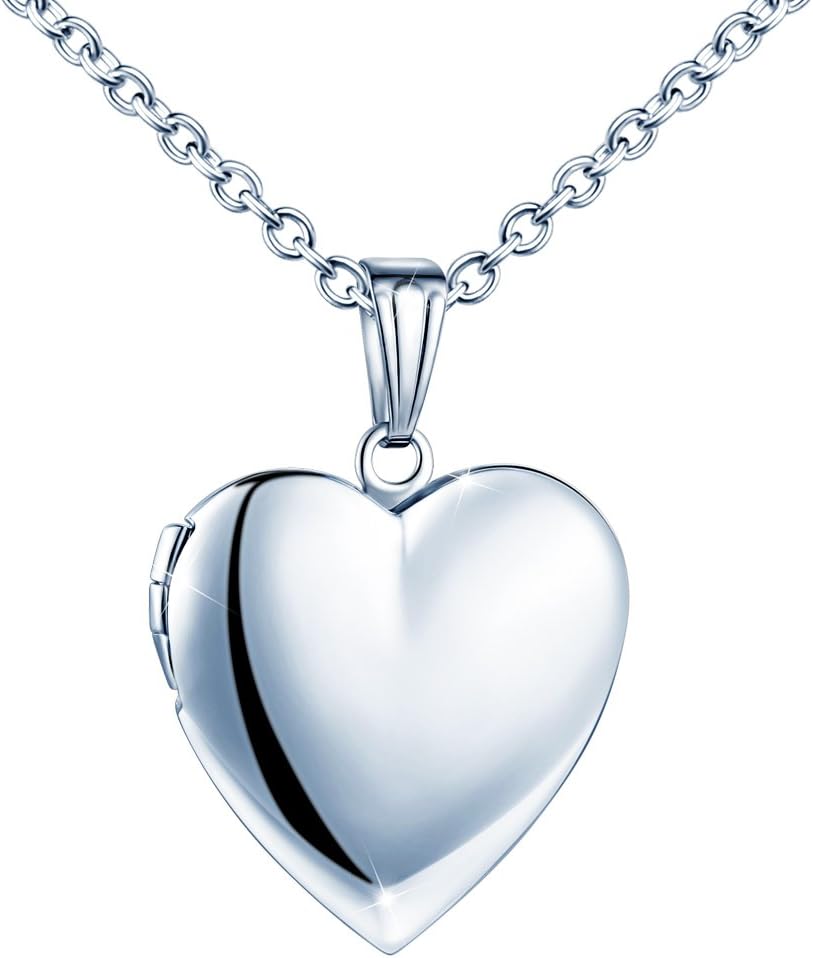 MicLeeWomen Photo Locket Necklace Heart Shape Locket Necklace Includes 19.7 Inch Stainless Steel Chain with Gift Box