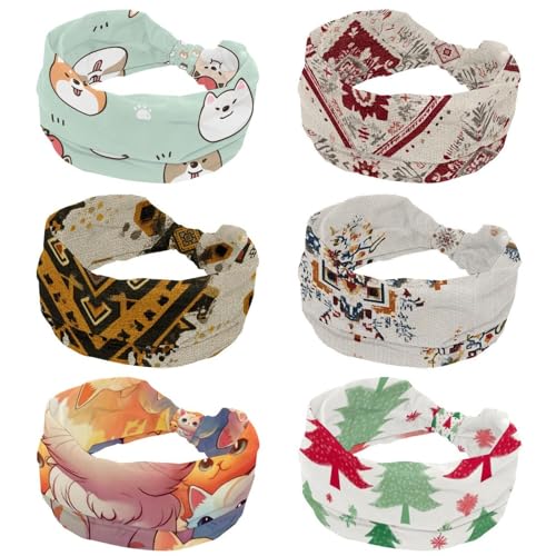 Lot de 6 bandeaux larges pour femme imprimé flocons de neige pour sport d'hiver