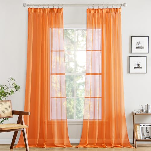 MIULEE Rideaux Voilage Galon Fronceur Transparents Salon Fenetre Rideau et Draperies Intérieurs Voilages Cuisine Maison Chambre Orange Tige de Poche 140 x 225 CM