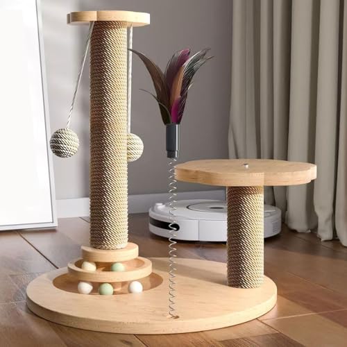 Rascador para Gato de Madera Natural con Juguete Colgante miniatura 2