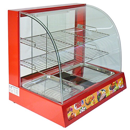 Vitrina Calienta Comida Eléctrica 60cm con 2 Bandejas Acero, Luz Interna, 2 Puertas Corredizas+2 Expositores Calentador Comida Buffet 24 Meses Garantía Eléctrica para Cocinas Bares Restaurantes