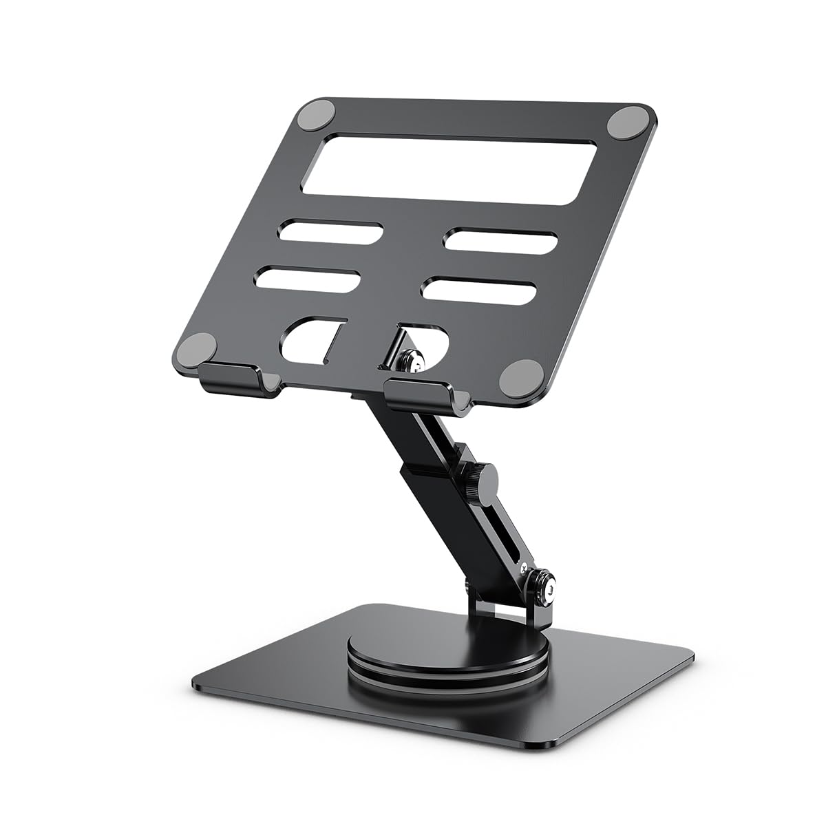 Tablet Stand for Desk, Adjustable Height & Swivel with 360° Rotating Base, Tablet Holder, Aluminum Portable Stand (Gray)