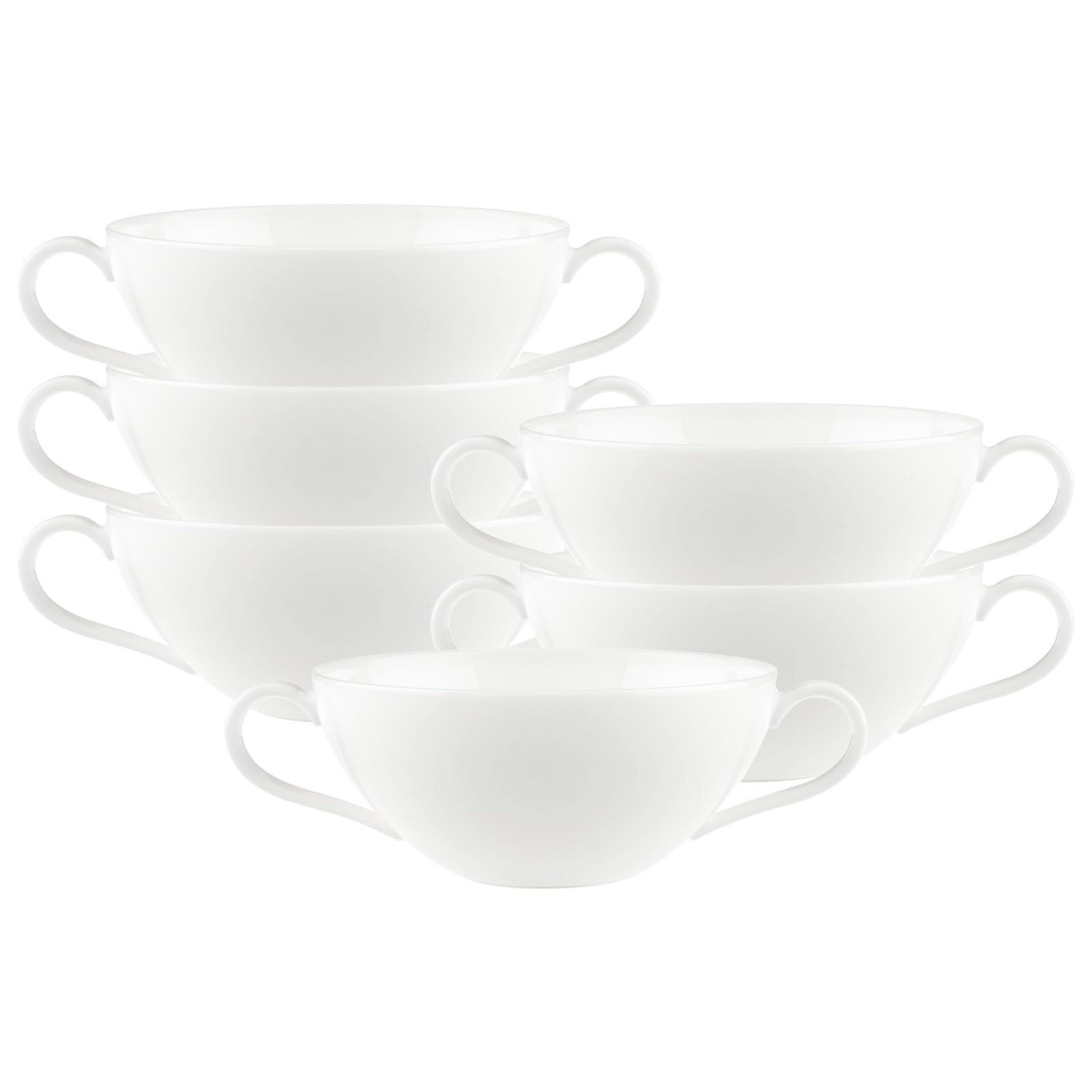 Villeroy & Boch Anmut Suppentassen 6er Set, 250 ml, Klassisches Weißgeschirr, Premium Porzellan, Spülmaschinenfest & Mikrowellensicher, Weiß