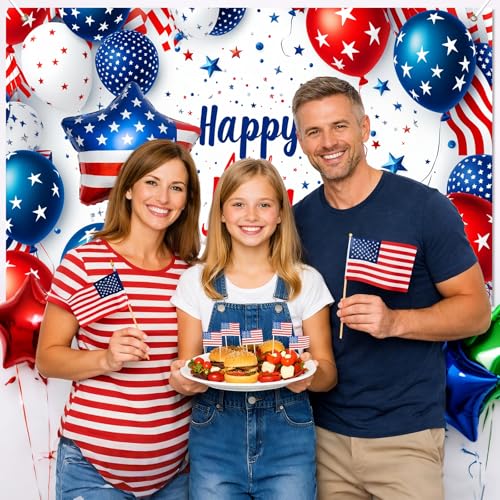 Image of BlissYard Happy 4th of July Background Banner America Independence Day Themed Outdoor Decorations 71 x 43 Inch Patriotic National Holiday Backdrop Veterans Day Memorial Day Decorations