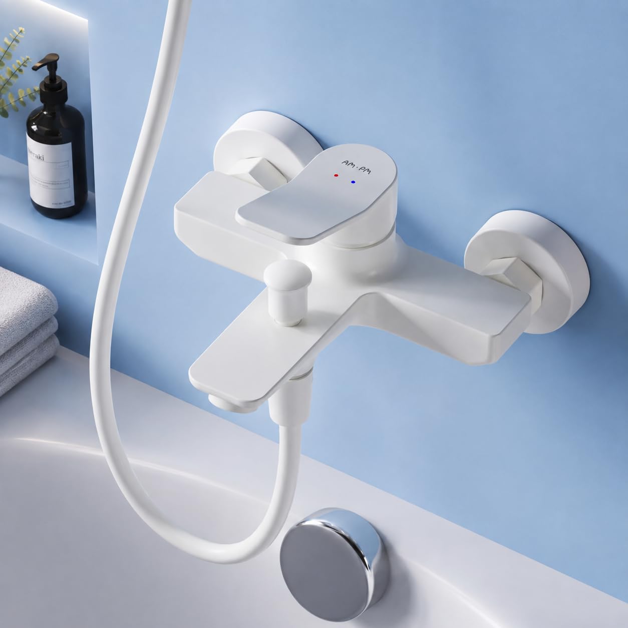 AM.PM Mitigeur Bain Douche, Robinet Monocommande de Bain avec Bec, à économie d'eau, Blanc, Résistant aux fissures, Facile à nettoyer et à installer, X-Joy FXA10033.