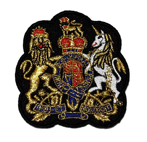 Gold Lion Unicorn Royal Crown Crest Coat of arms DIY Applique Embroidered Sew Iron on Patch COA-001