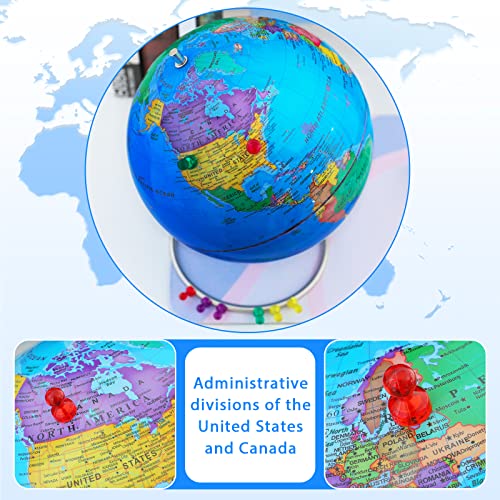 9" World Globe For Kid & Adult, Classroom & Office Desk, Geographic Globe With Iron Stand, Colorful Magnetic Push Pins & Magnifier & Handkerchief, 360° Horizontal Rotation Homeschool World Globe Blue #TOP2